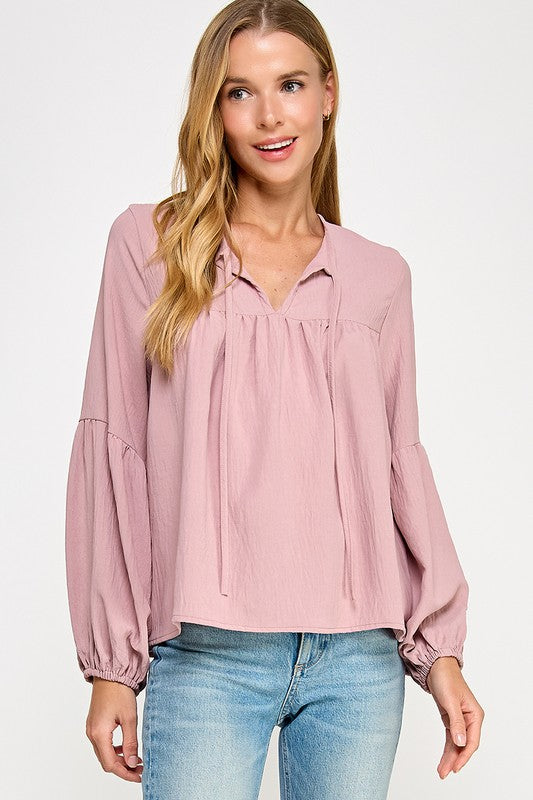 Blush Babydoll Balloon Sleeve Blouse