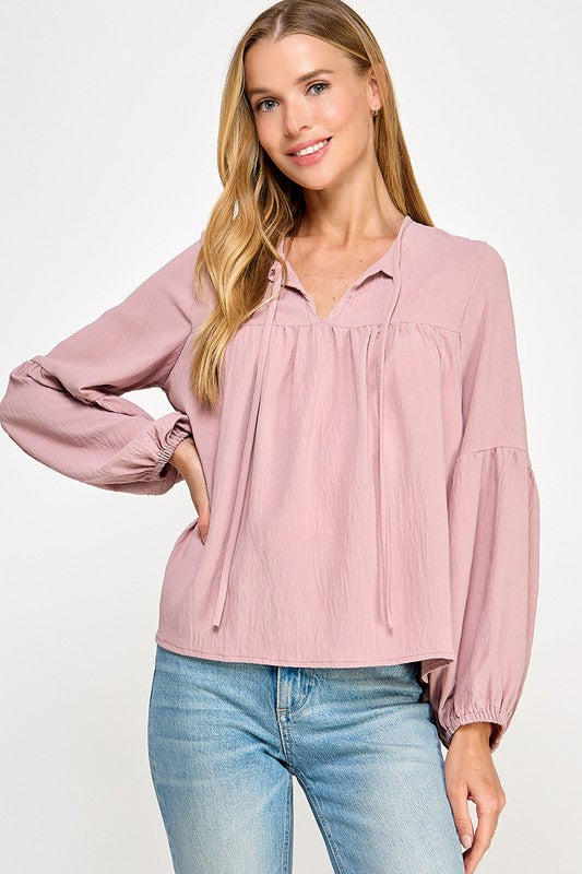 Blush Babydoll Balloon Sleeve Blouse