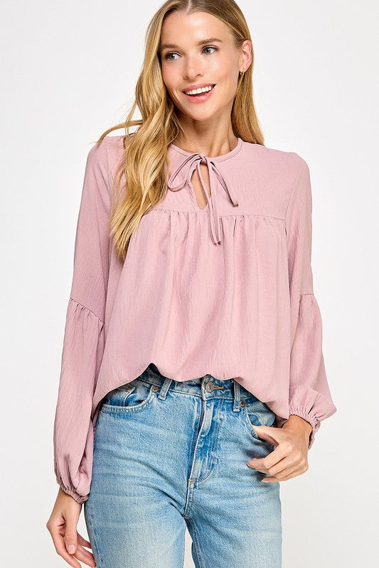 Blush Babydoll Balloon Sleeve Blouse