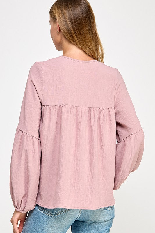 Blush Babydoll Balloon Sleeve Blouse