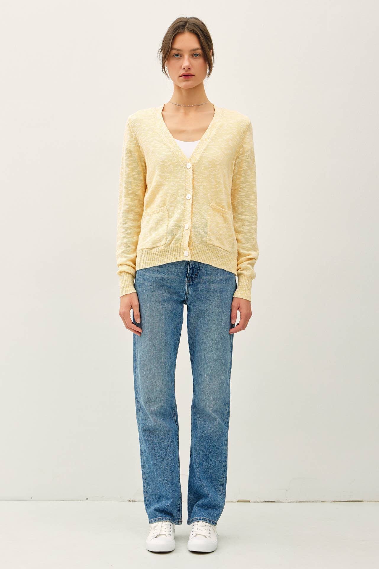 Butter Yellow Cotton Slub Pocket Cardi