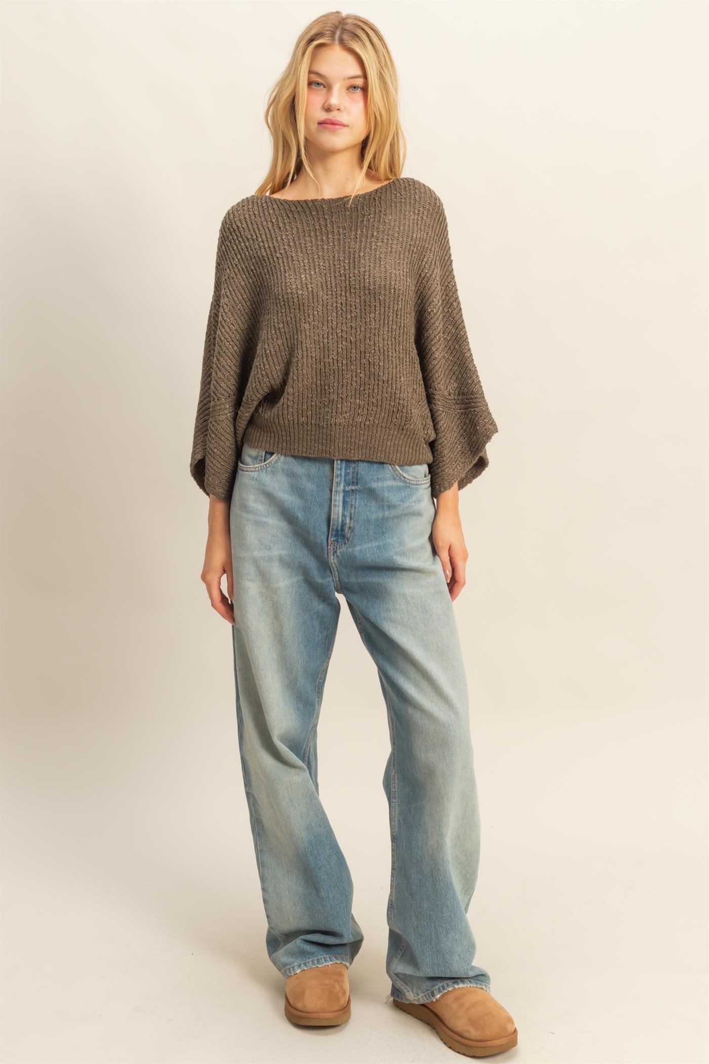Dolman Slub Knit Sweater