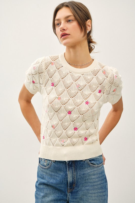 Puff Sleeve Embroidered Top