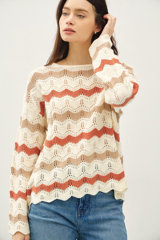 Rust Wavy Stripe Sweater