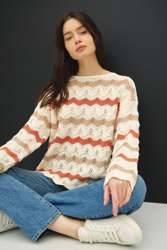 Rust Wavy Stripe Sweater