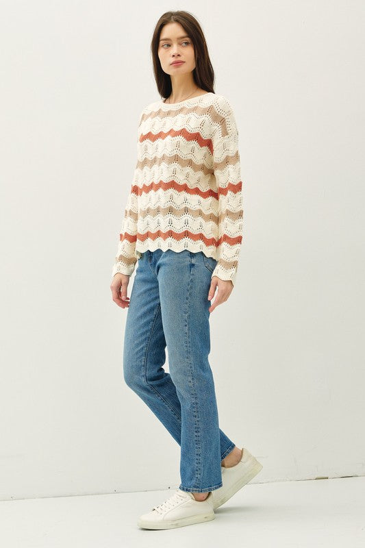 Rust Wavy Stripe Sweater