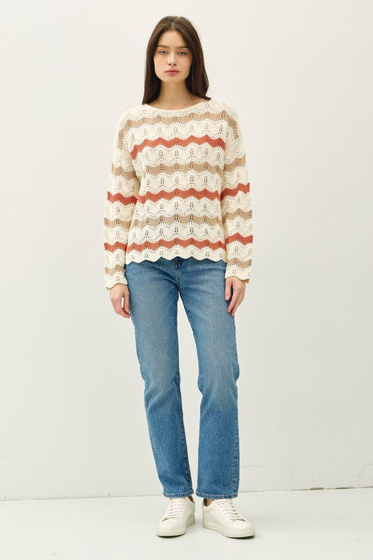 Rust Wavy Stripe Sweater