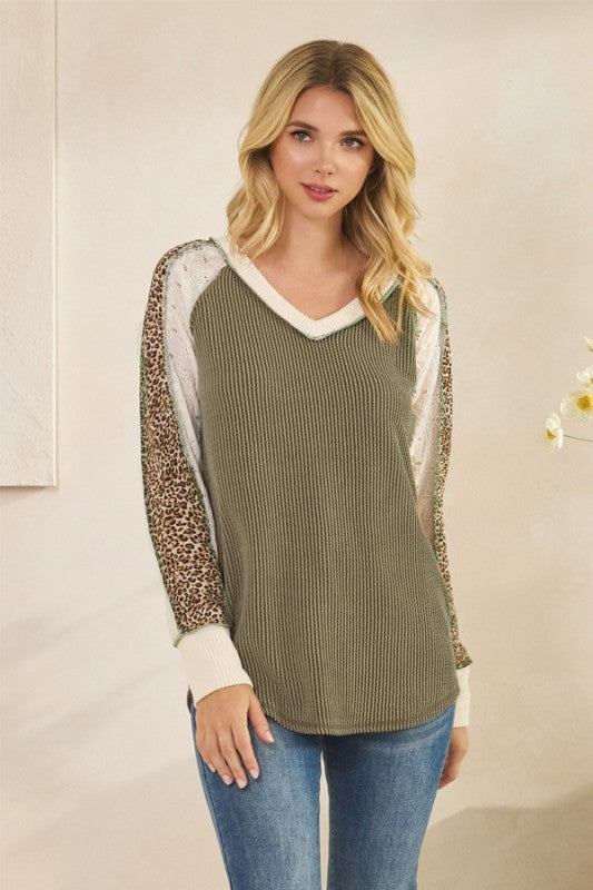 Olive Mixed Leopard Lace Top
