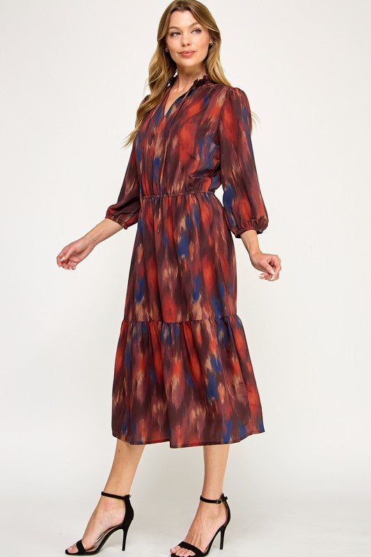 Rust Watercolor Midi Dress
