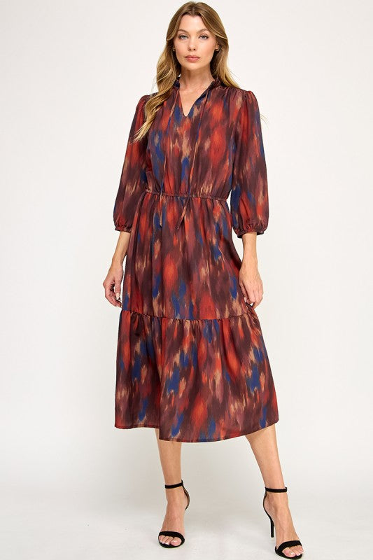 Rust Watercolor Midi Dress