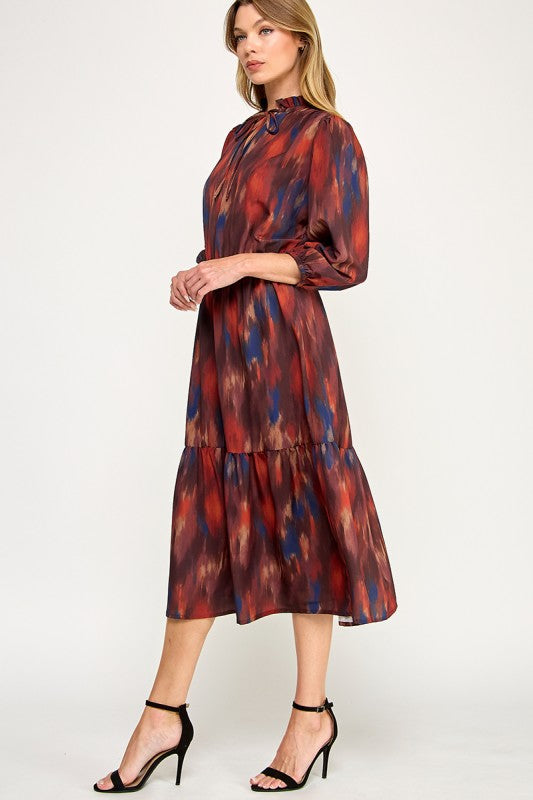 Rust Watercolor Midi Dress
