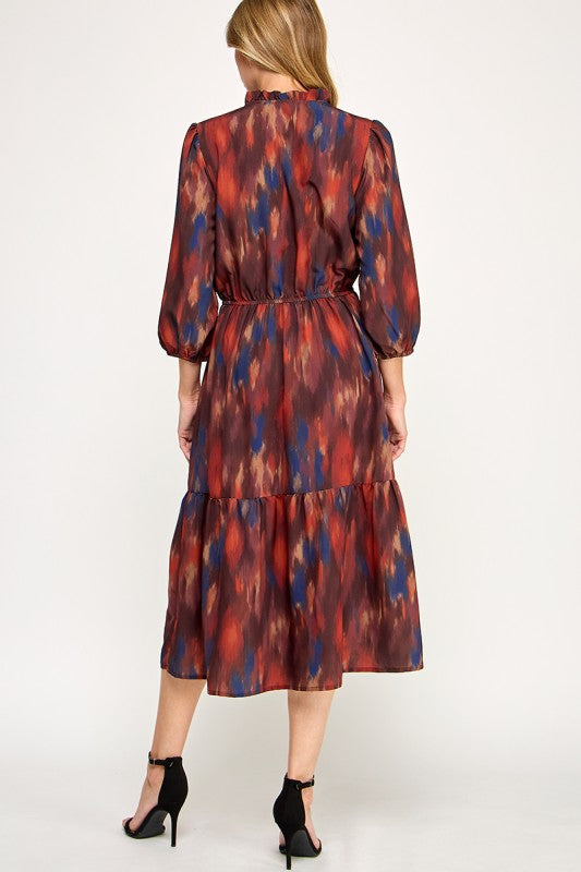 Rust Watercolor Midi Dress