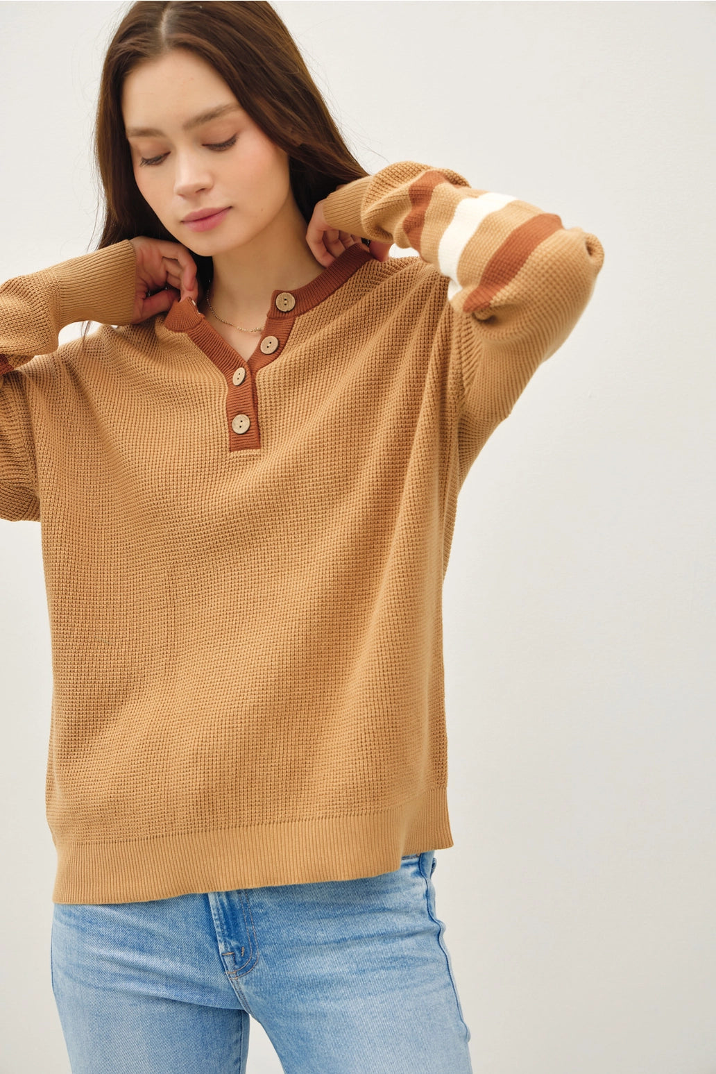 Waffle Knit Rugby Henley Top