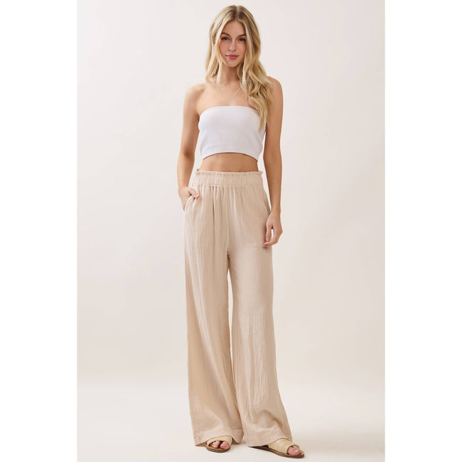 Cotton Double Gauze Wide Leg Pants