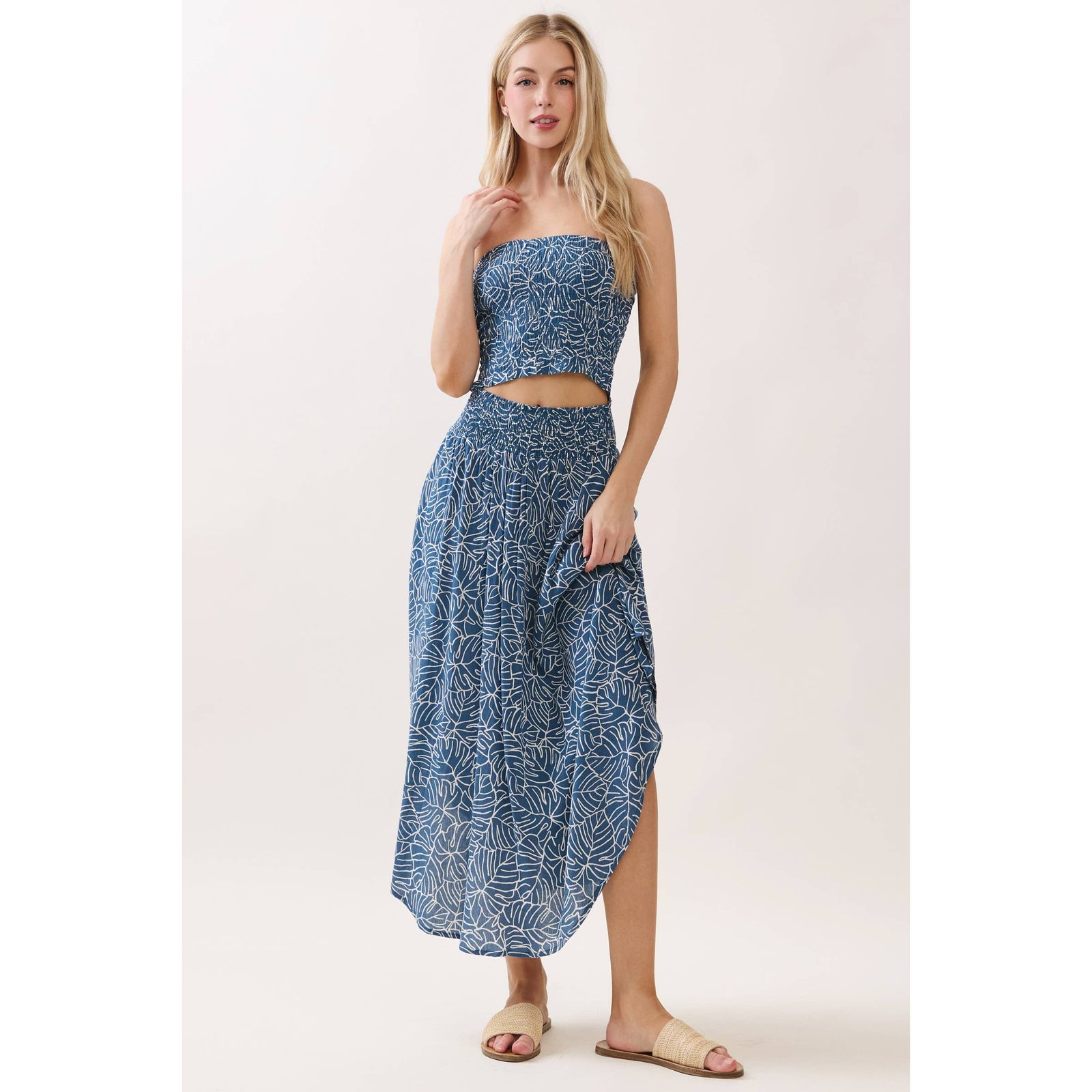 Leaf Smocked Waist Maxi Skirt