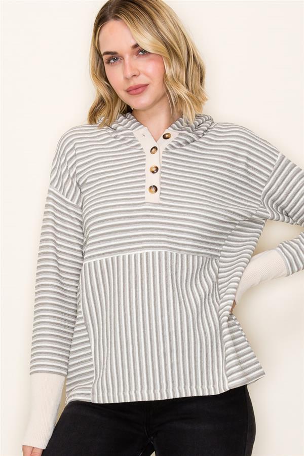 Olive Stripe Henley Hoodie