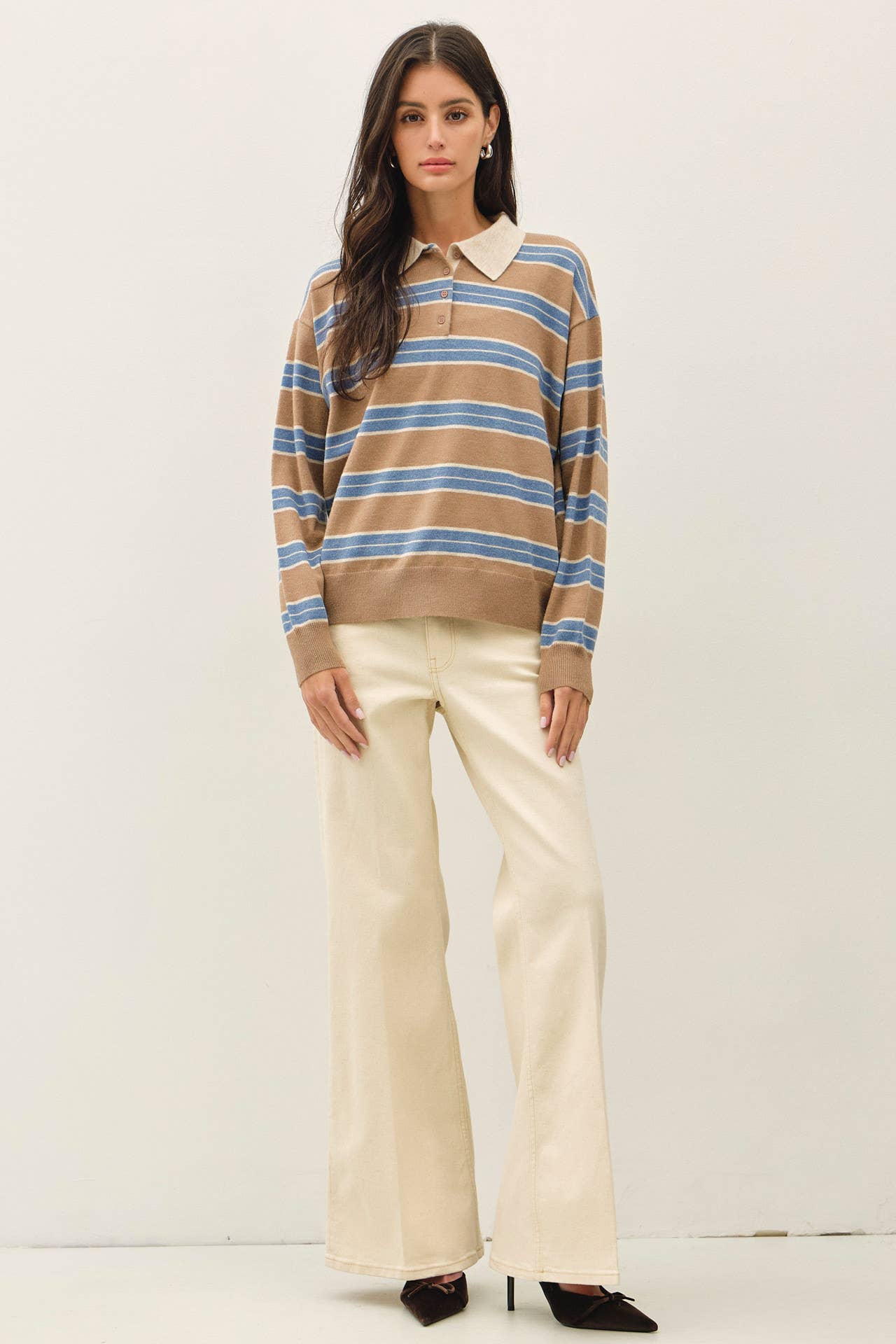 Wool Blend Henley Stripe Sweater