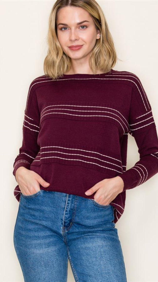 Plum Stripe Knit Sweater