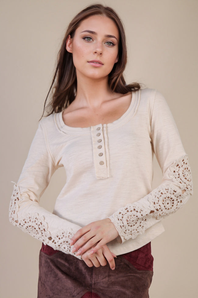 Crochet Sleeve Henley Top
