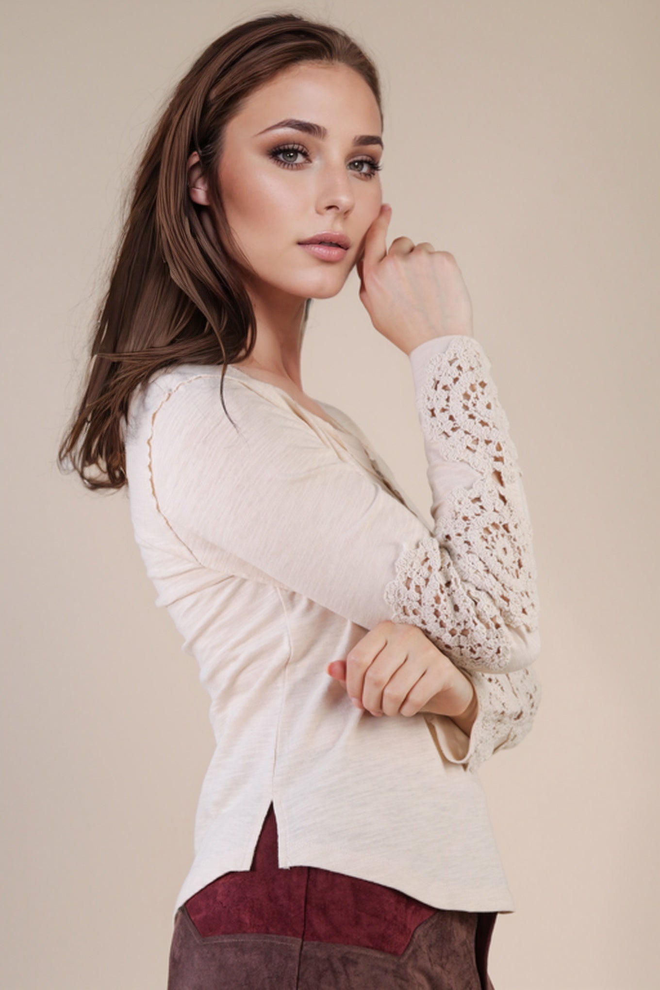 Crochet Sleeve Henley Top