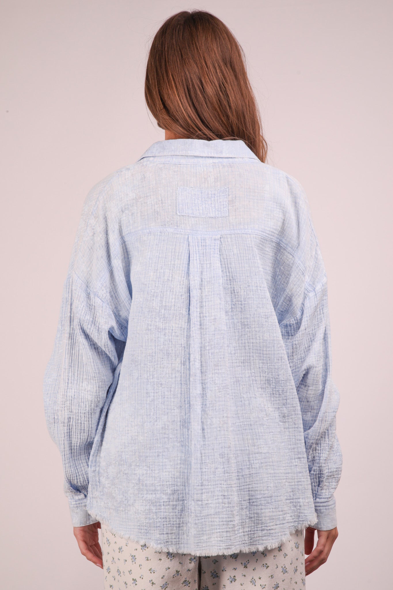 Baby Blue Muslin Wood Button Up