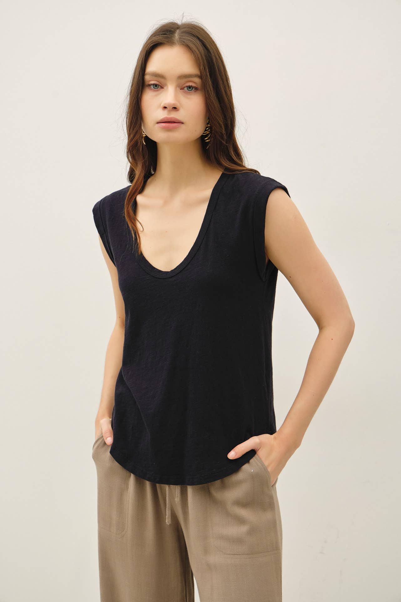 Cotton Cap Sleeve Scoop Tee