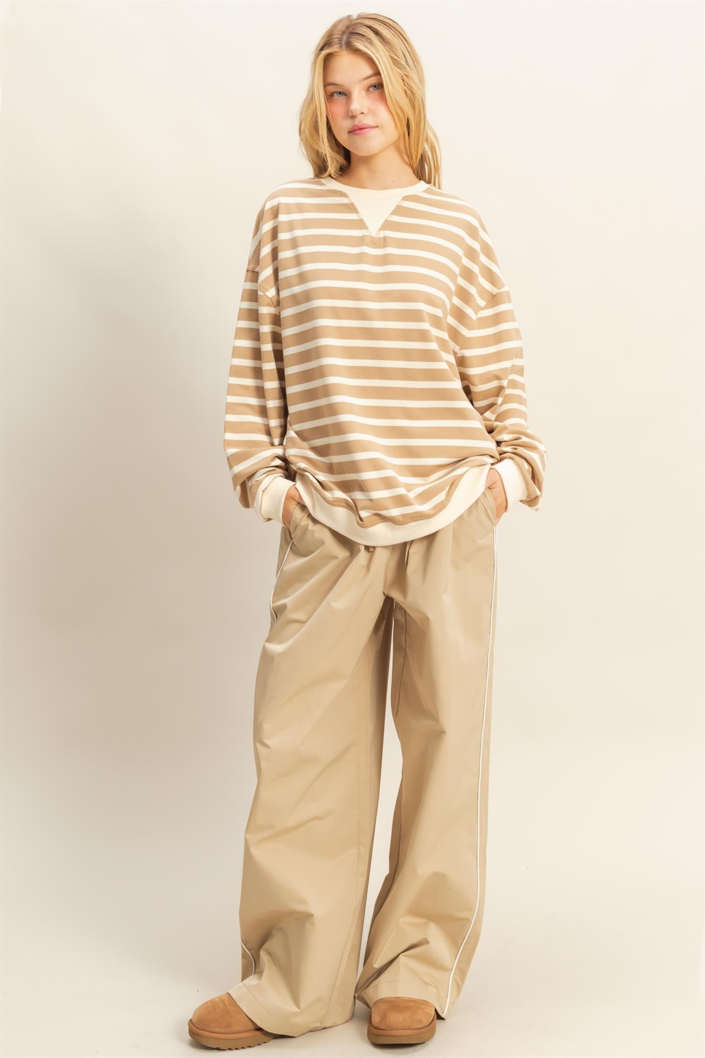 Camel Bold Stripe Rugby Pullover