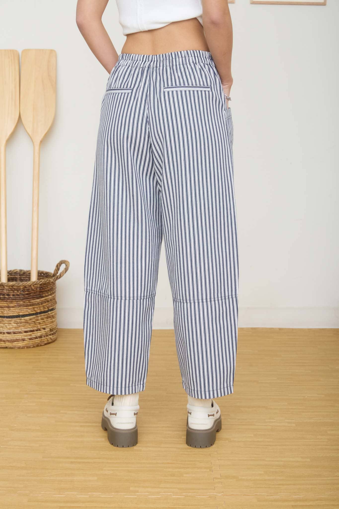 Navy Stripe Barrel Pants