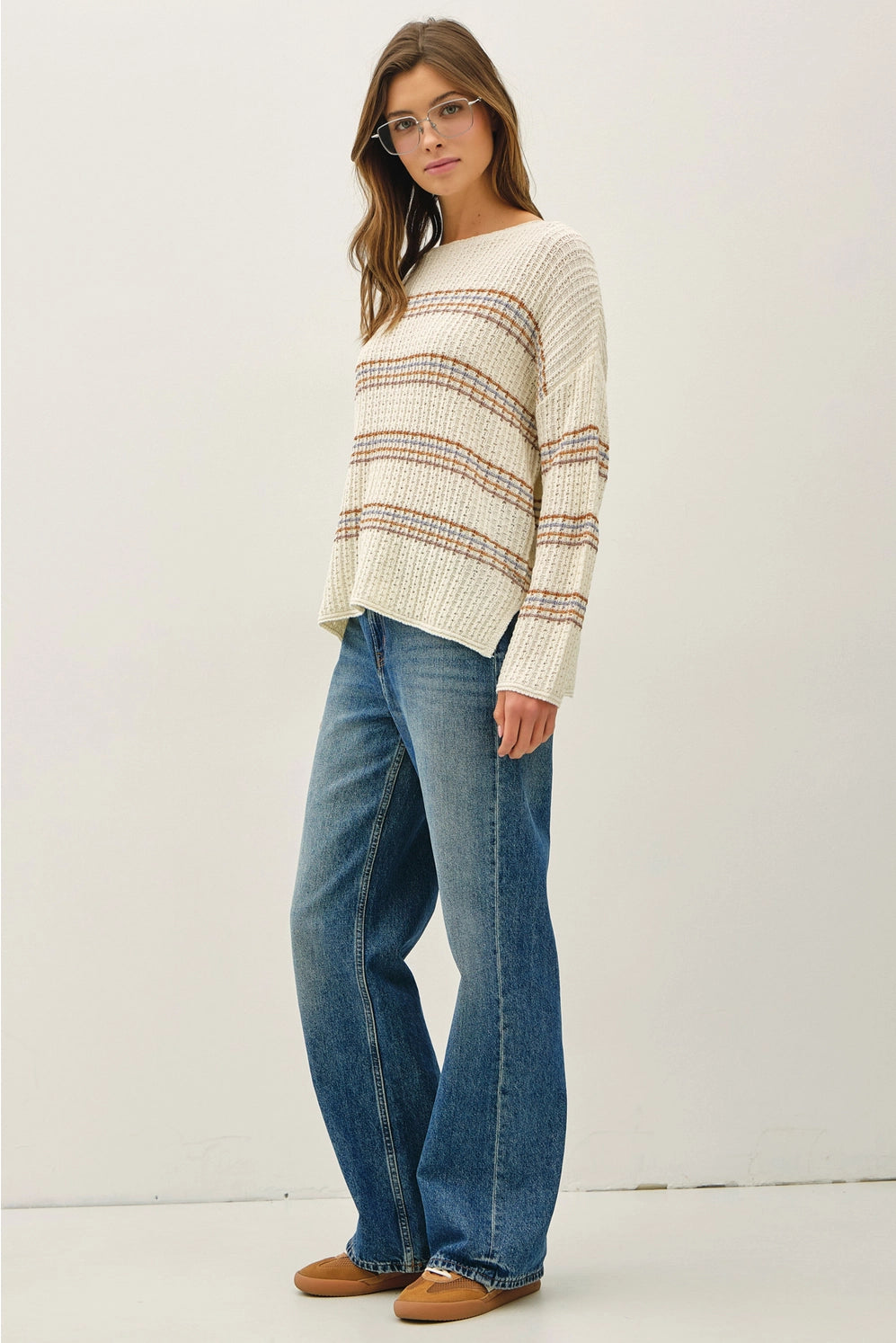 Cream Stripe Knit Sweater