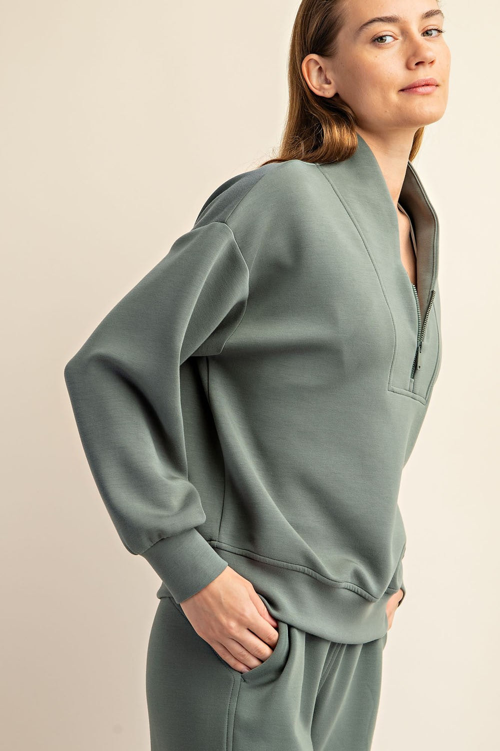 Sage Quarter Zip Sweatshirt