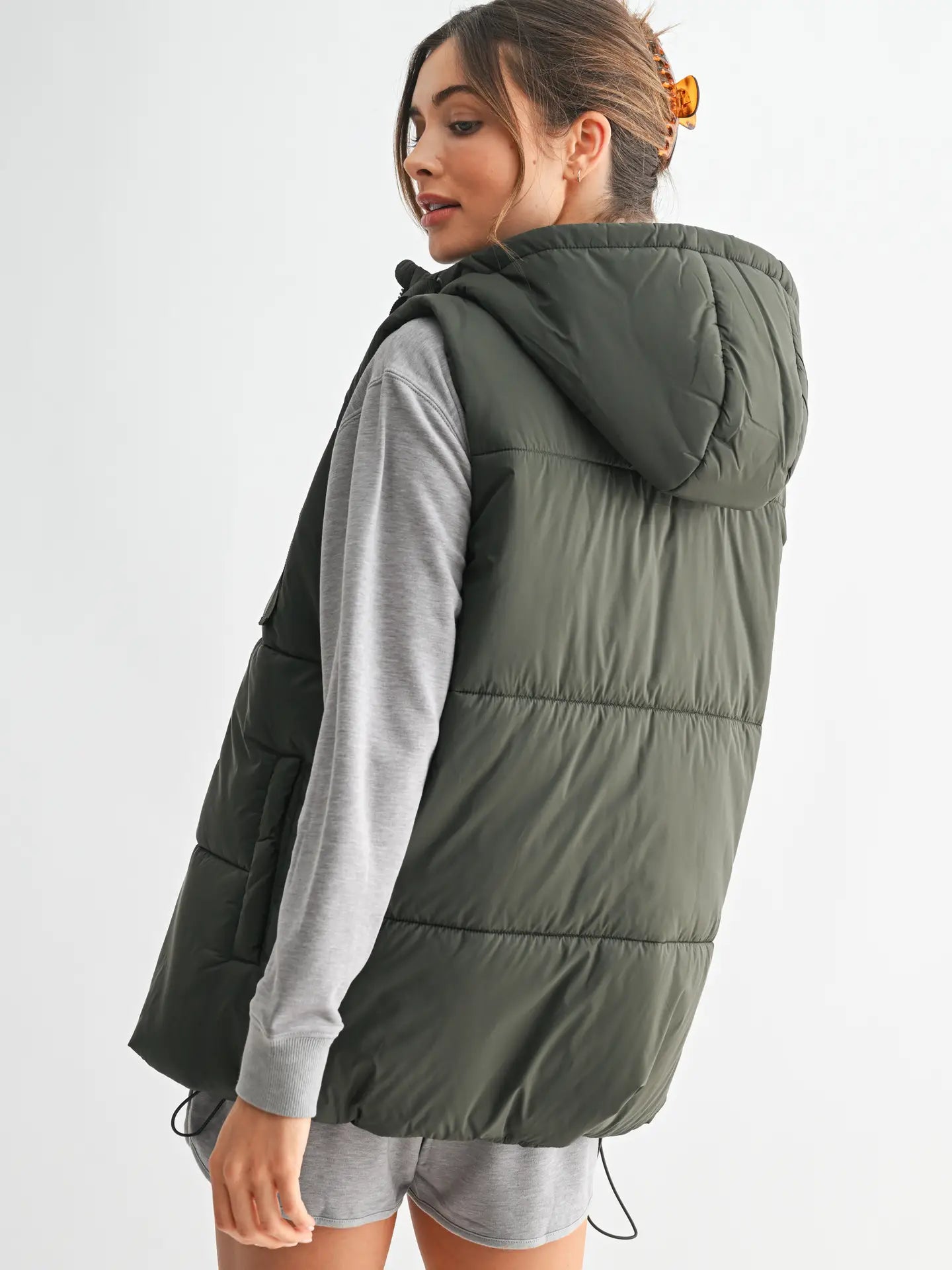 Hooded Long Line Puffer Vest