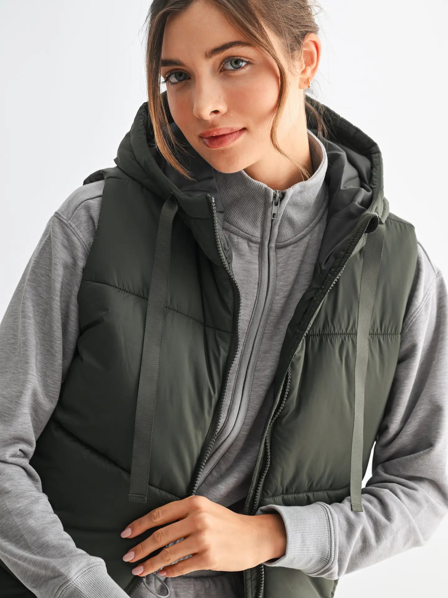 Hooded Long Line Puffer Vest
