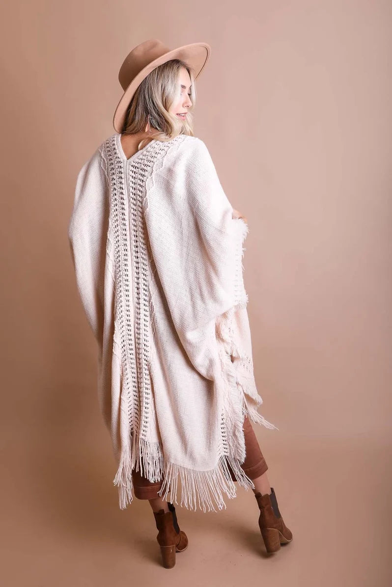 Cream Fringe Shawl Cardigan