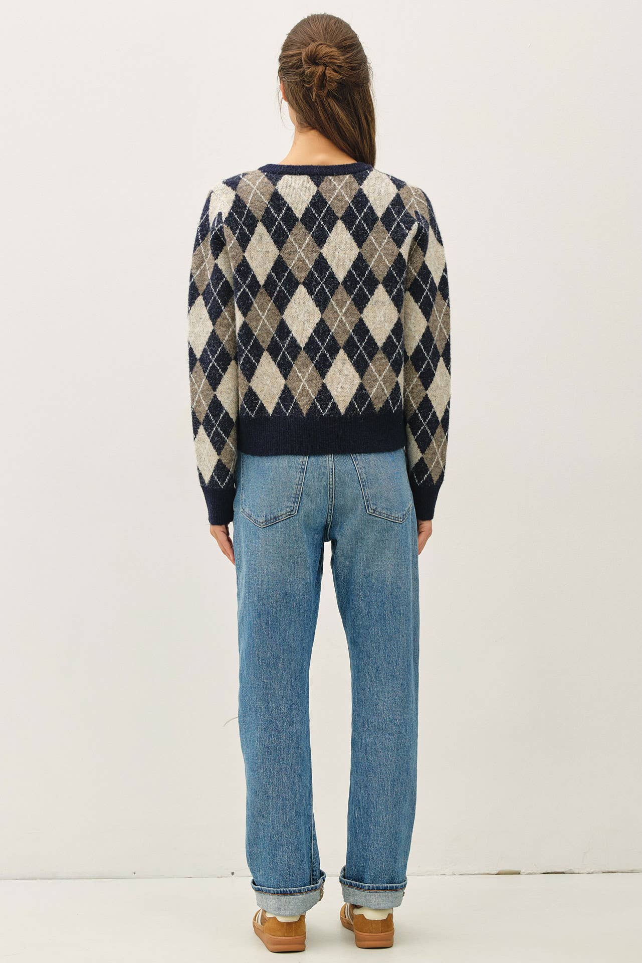 Argyle Wool Blend Button Cardigan