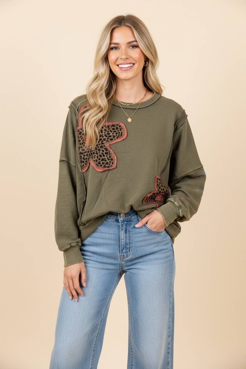 Leopard Flower Patch Sweatshirt