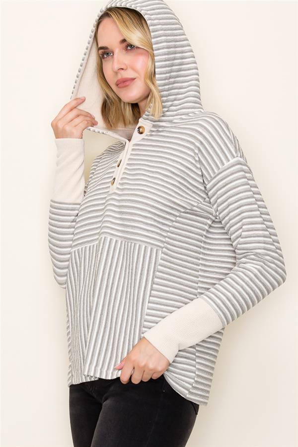 Olive Stripe Henley Hoodie