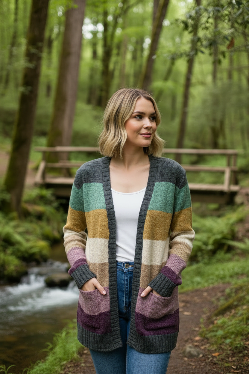 Color Block Stripe Pocket Cardigan
