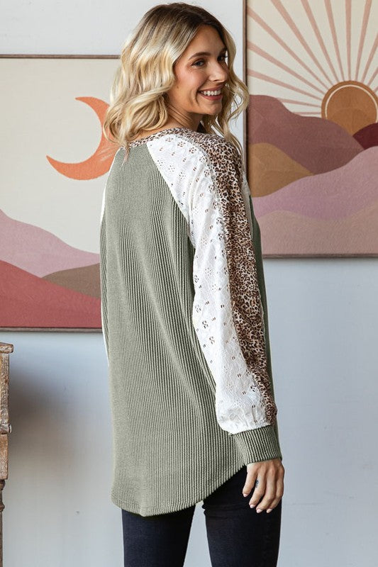 Leopard Lace Detail Top