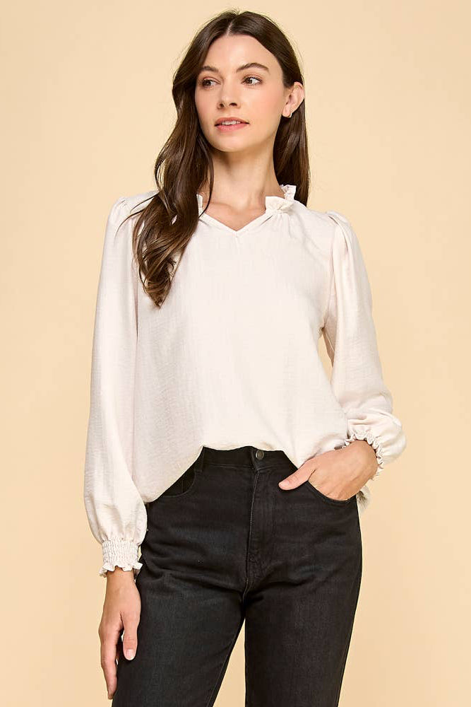 Ruffle Neck Long Sleeve Blouse