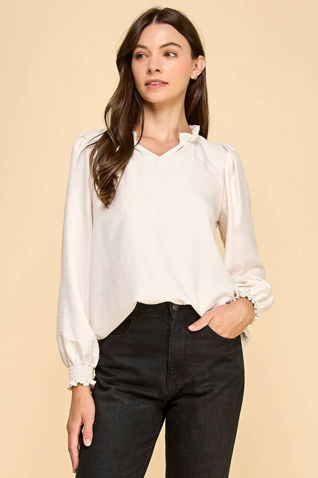 Ruffle Neck Long Sleeve Blouse