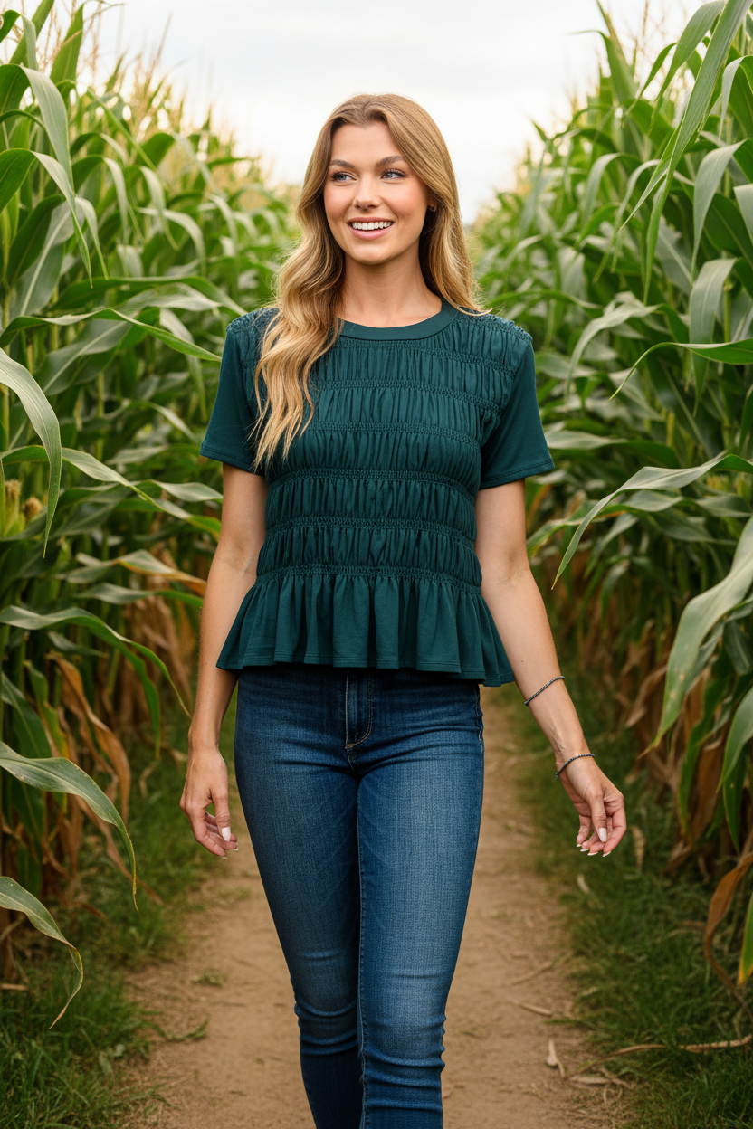 Hunter Smocked Peplum Top