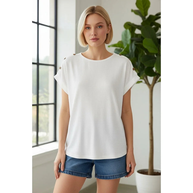 White Button Sleeve Tee