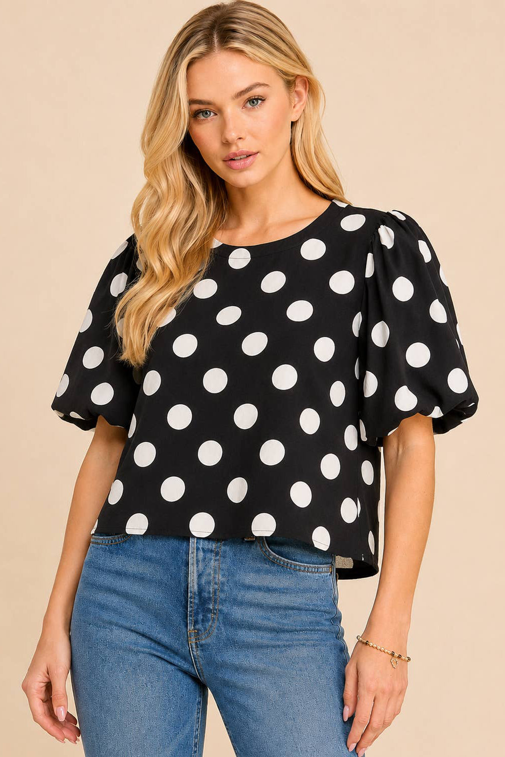 Classic Polka Dot Puff Sleeve Blouse