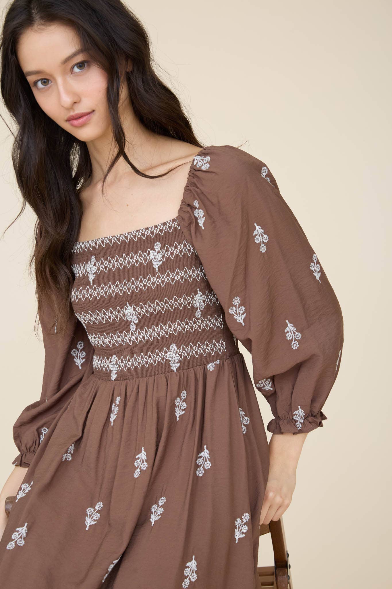 Embroidered Smocked Peasant Dress