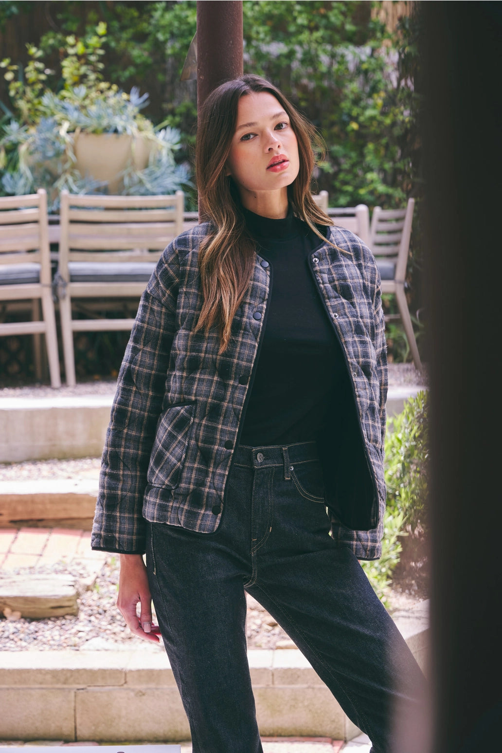 Black Plaid Quilted Jacket