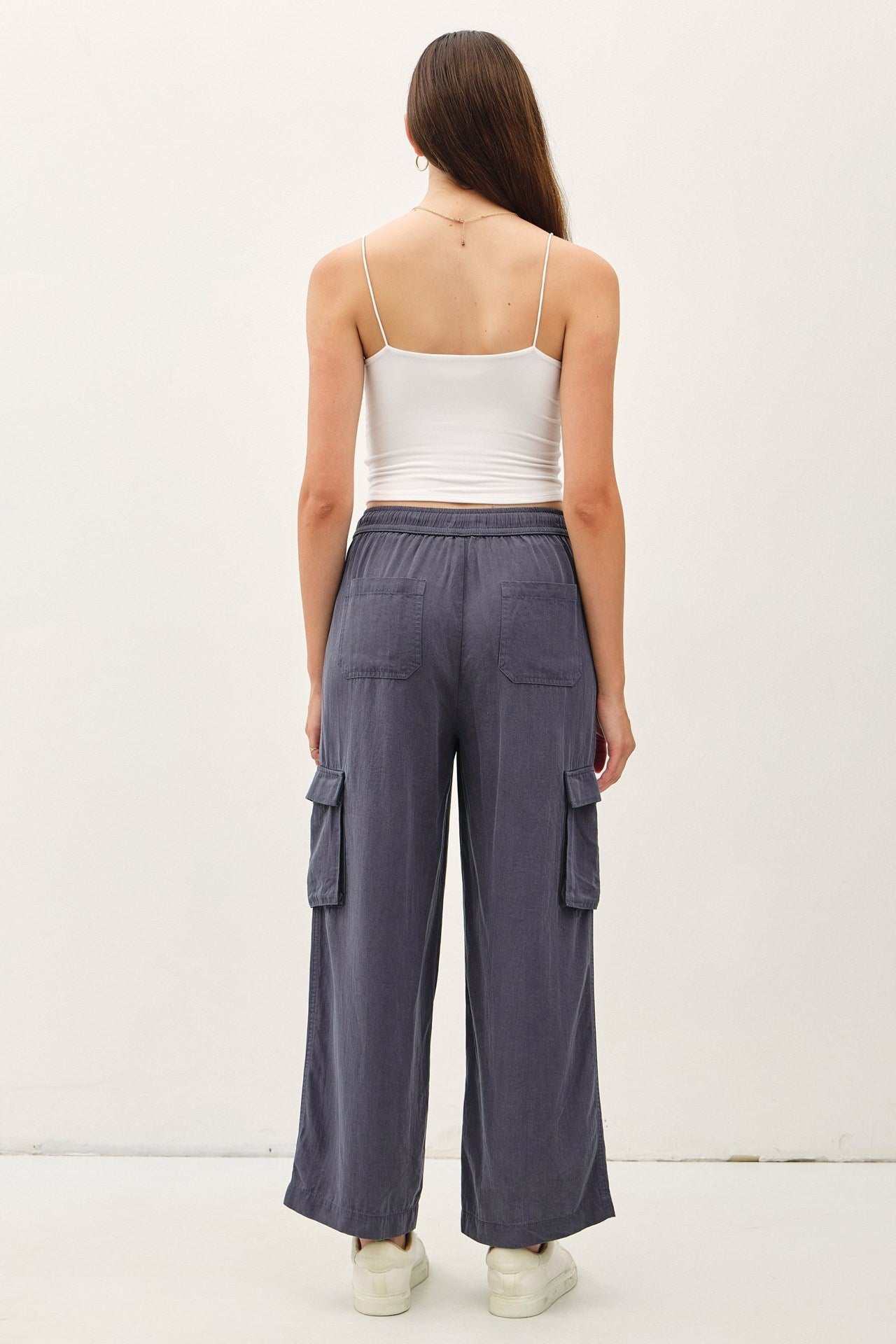 Slate Tencel Drawstring Cargo Pants