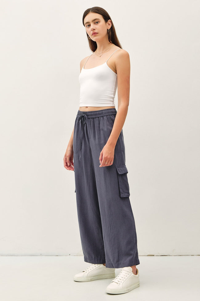 Slate Tencel Drawstring Cargo Pants