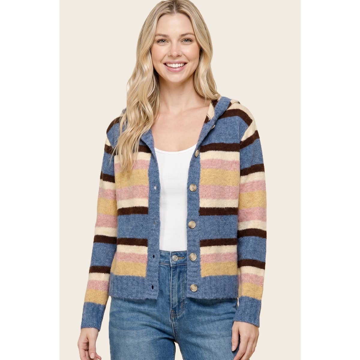 Colourful Stripe Hooded Cardi