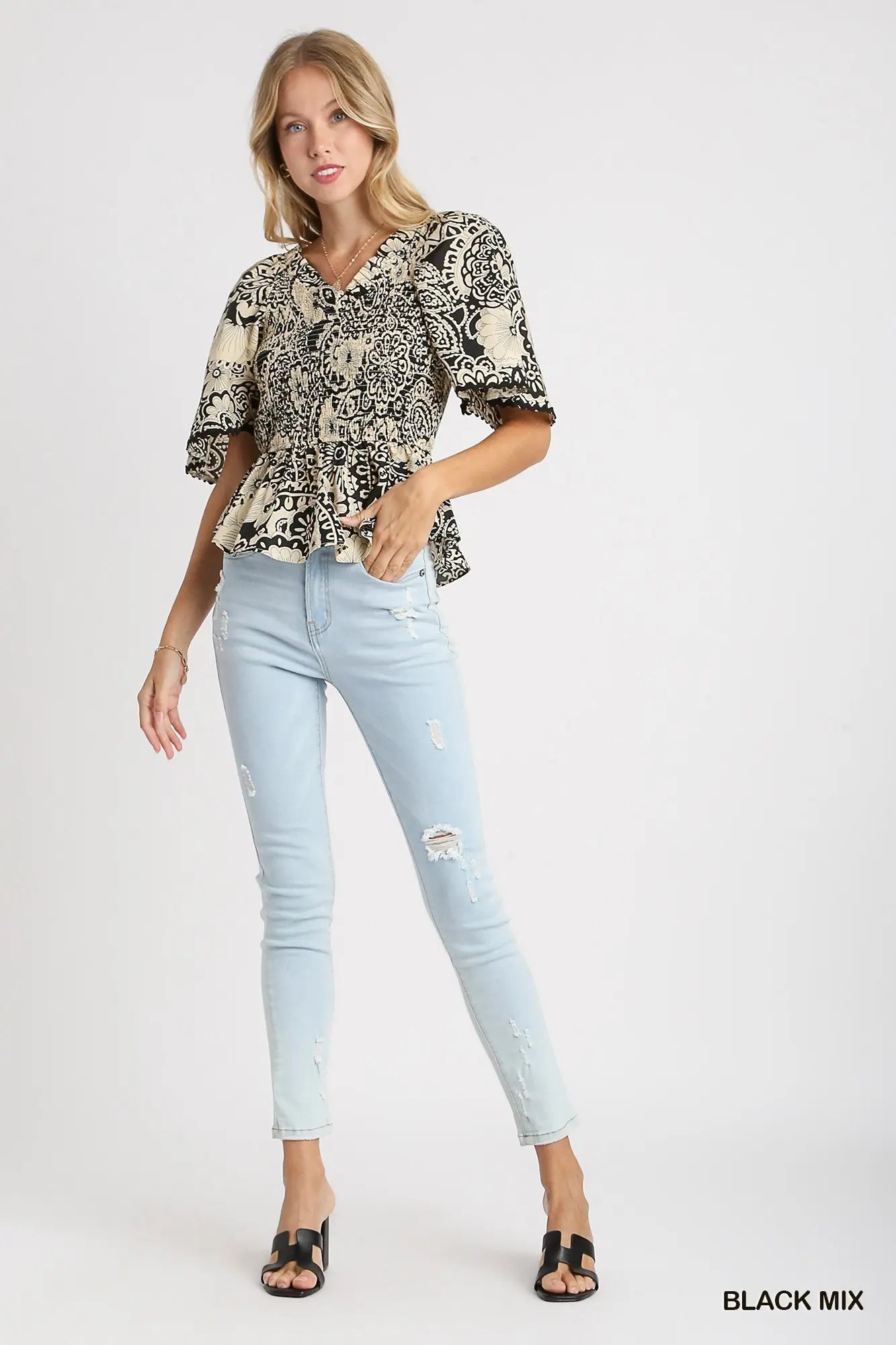 Paisley Print Smocked Top
