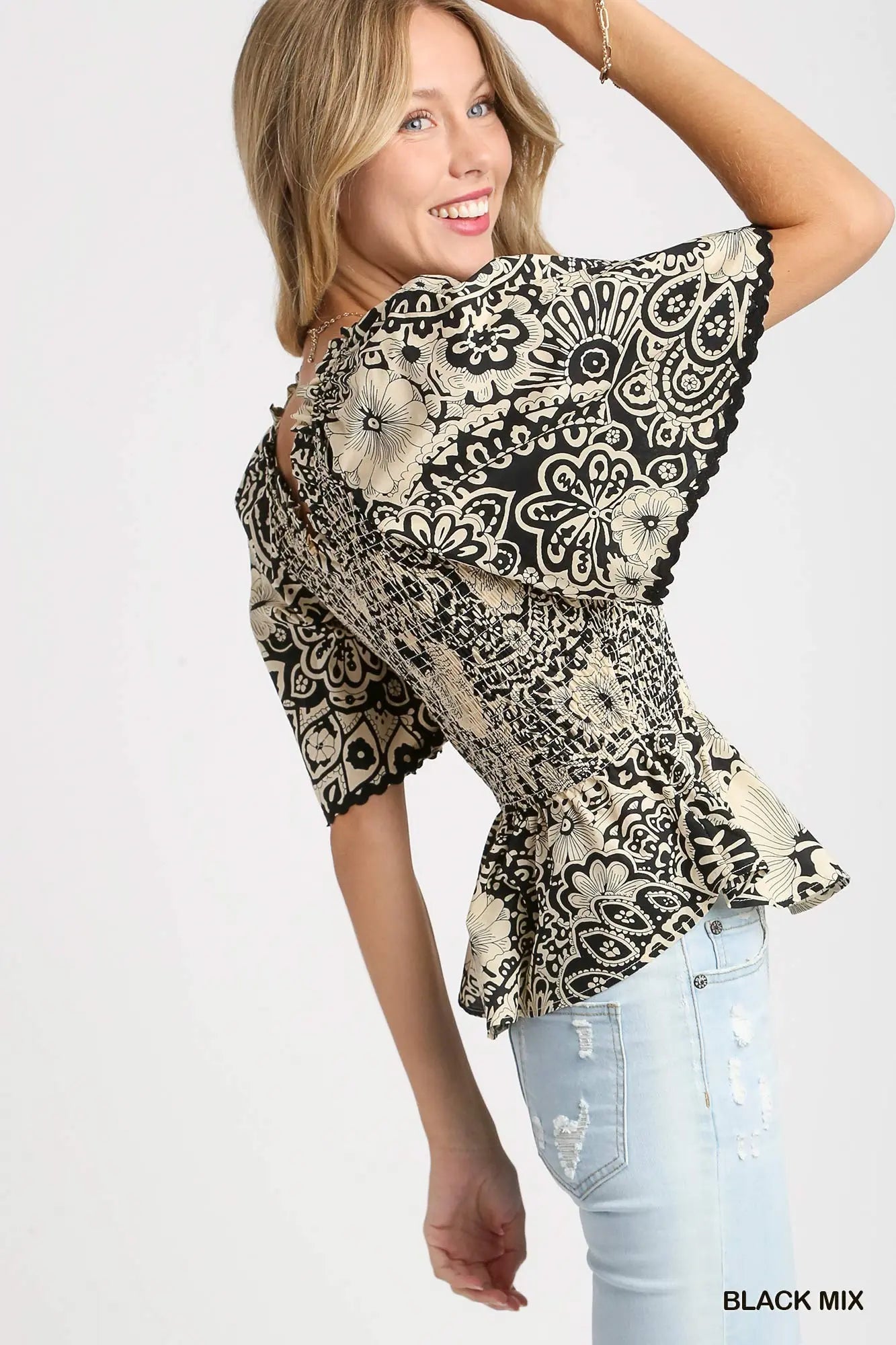 Paisley Print Smocked Top